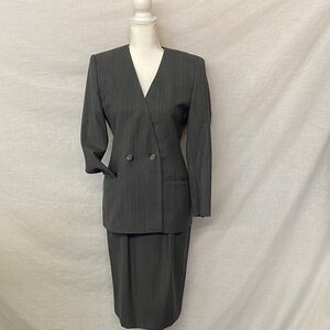 1990’s Power Suit Charcoal Double-Breasted Skirt Set
